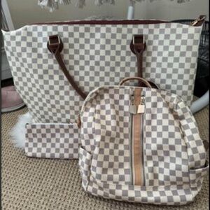 Checkered weekender bag with matching Backpack and Coin Purse